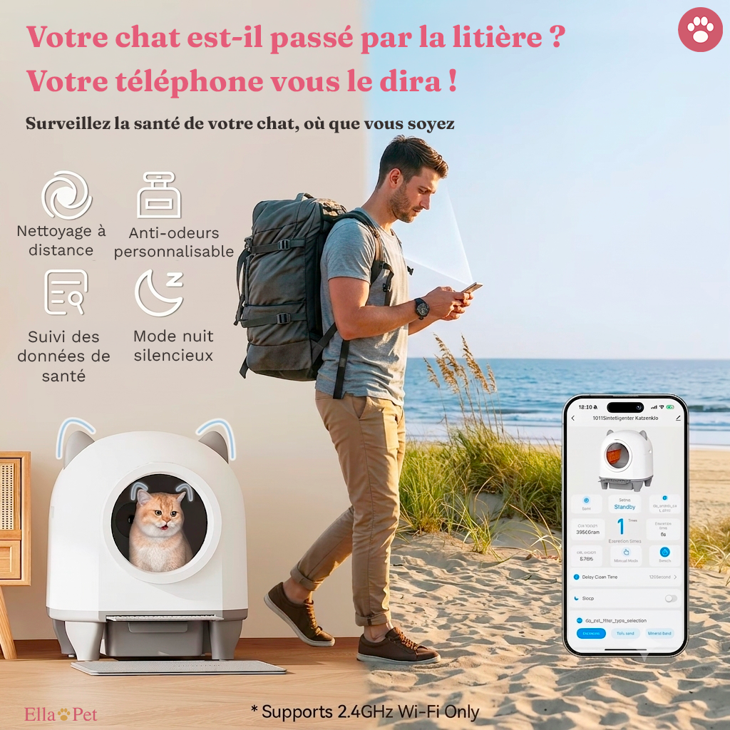 Bac à litière autonettoyant connecté XXL 90 L – DEVOKO