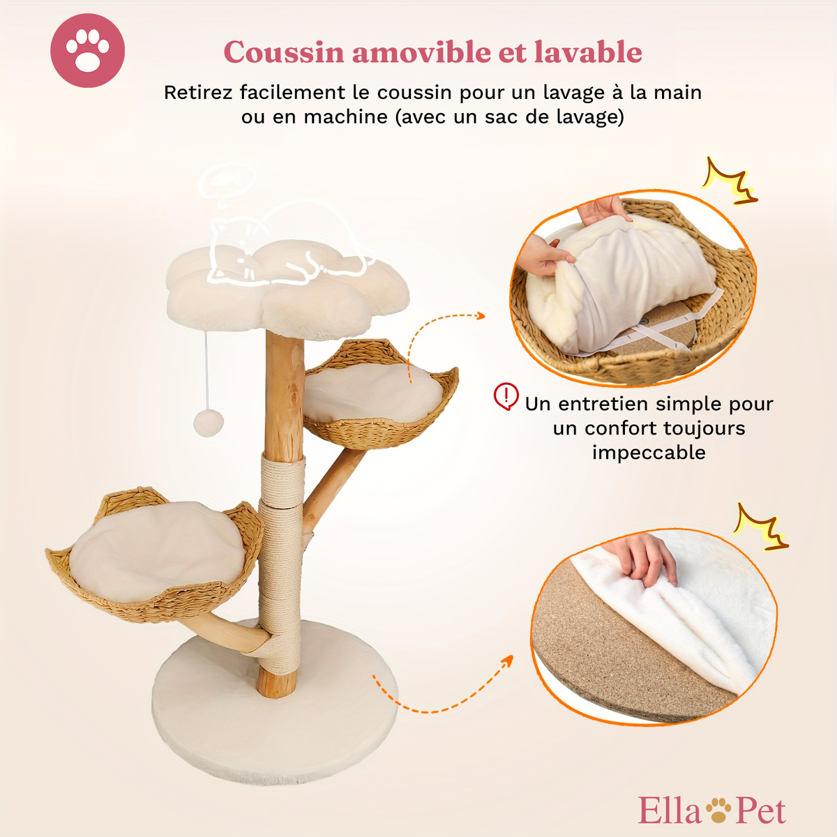 Coussin amovible et lavable du panier de l'arbre à chat