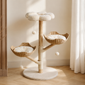Arbre à chat design en bois 111 cm avec paniers tressés et griffoirs en sisal