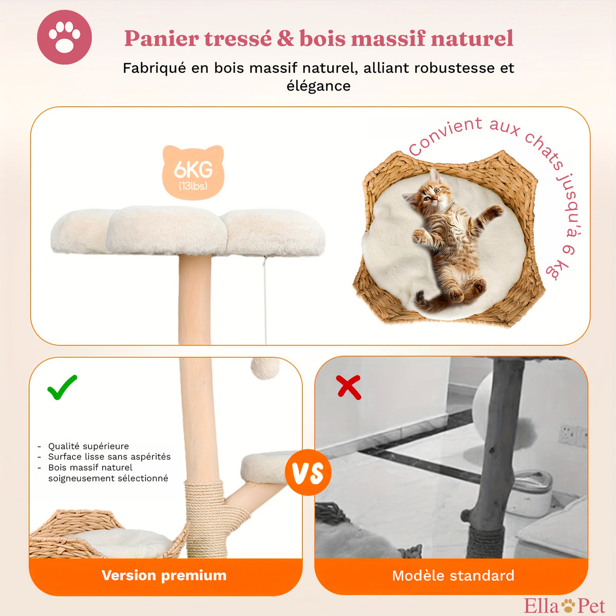 Gros plan sur le bois massif naturel de l'arbre à chat