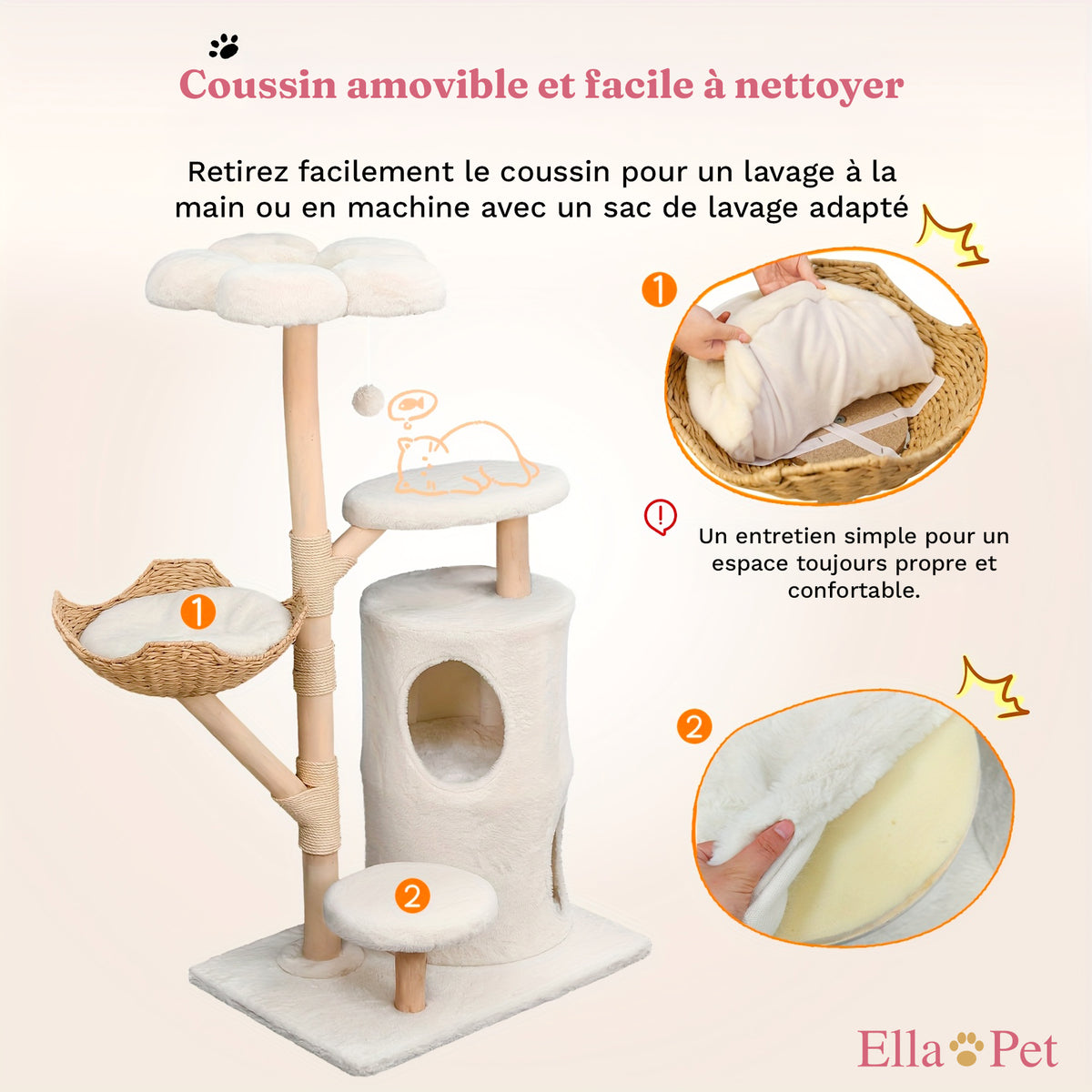 Coussin amovible et lavable en machine de l'arbre à chat