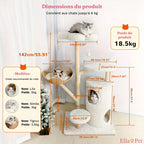 Schéma des dimensions de l'arbre à chat design 142 cm