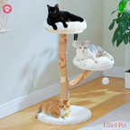 Arbre à Chat Design Floral en Bois Massif avec Griffoirs et Perchoirs