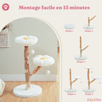 Arbre à Chat Design Floral en Bois Massif avec Griffoirs et Perchoirs