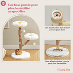 Arbre à Chat Design Floral en Bois Massif avec Griffoirs et Perchoirs