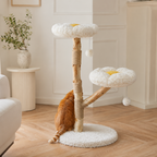 Arbre à Chat Design Floral en Bois Massif avec Griffoirs et Perchoirs