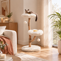 Arbre à Chat Design Floral en Bois Massif avec Griffoirs et Perchoirs