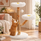 Arbre à Chat Design Floral en Bois Massif avec Griffoirs et Perchoirs