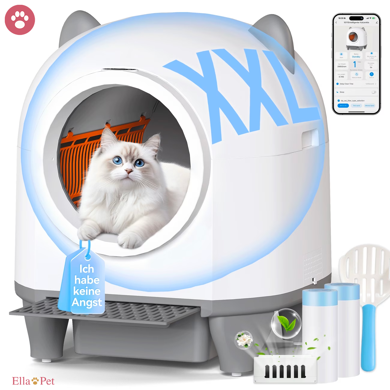 Bac à litière autonettoyant connecté XXL 90 L – DEVOKO