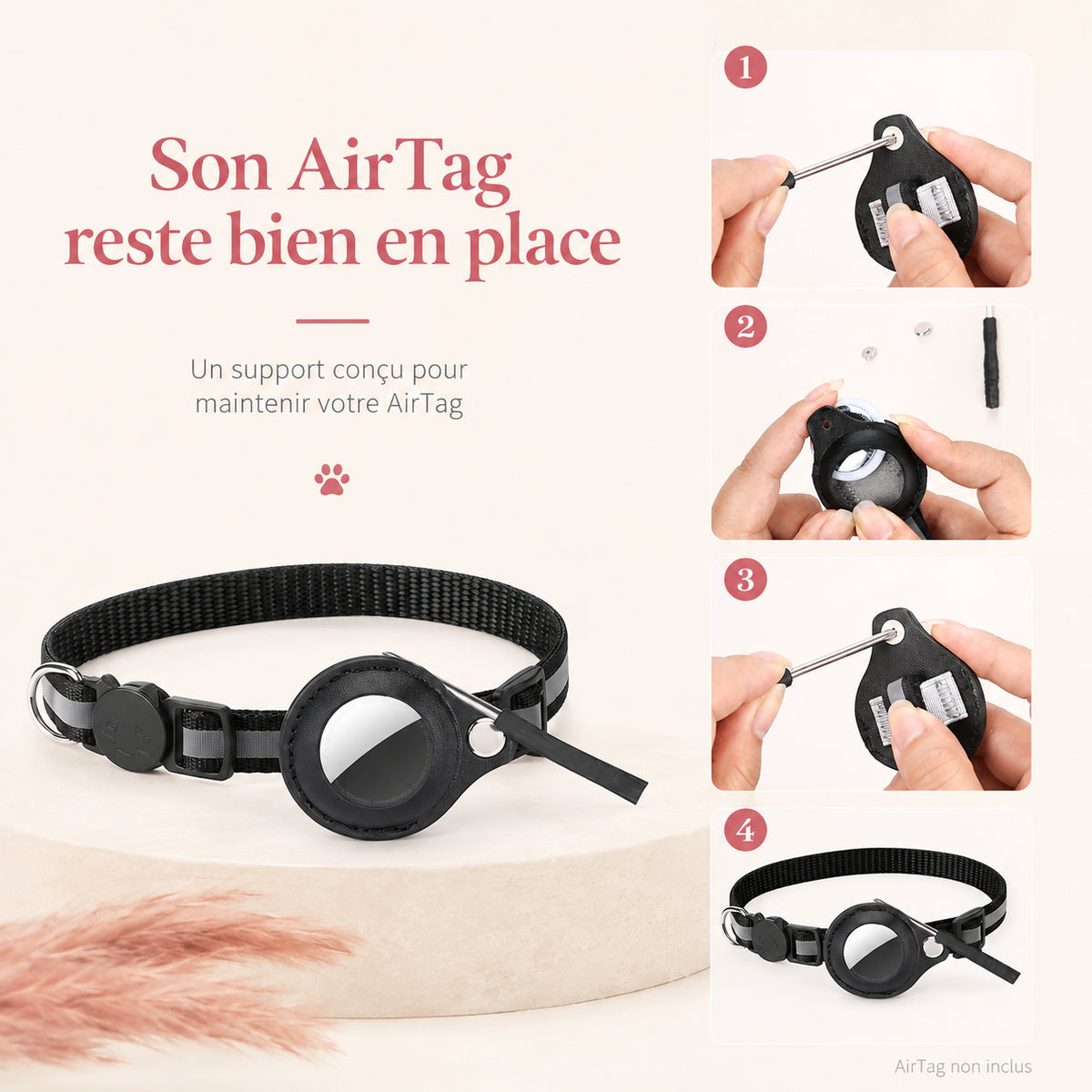 Étape du montage du bracelet pour chat compatible avec l'Airtag