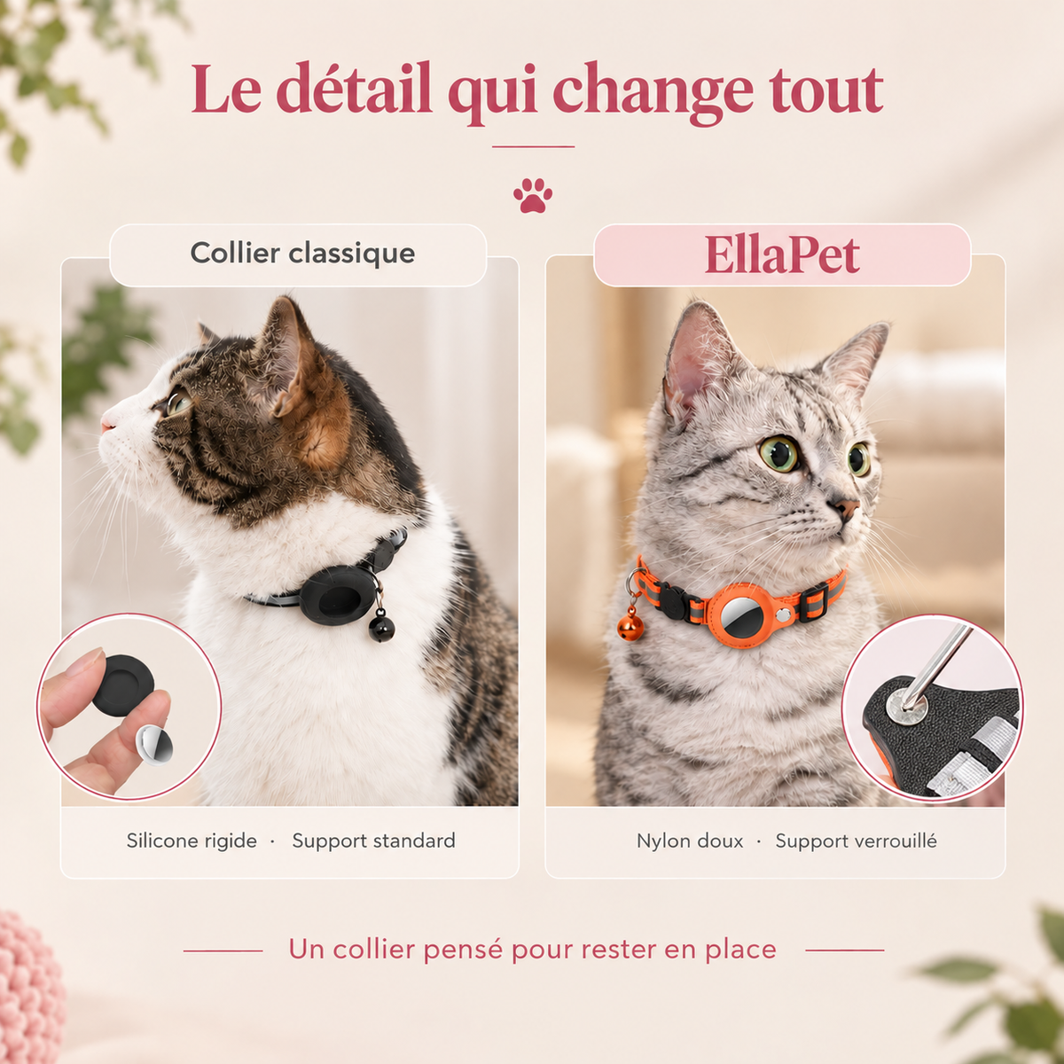 Collier pour Chat en Nylon avec Support AirTag - Sécurisé et Réfléchissant