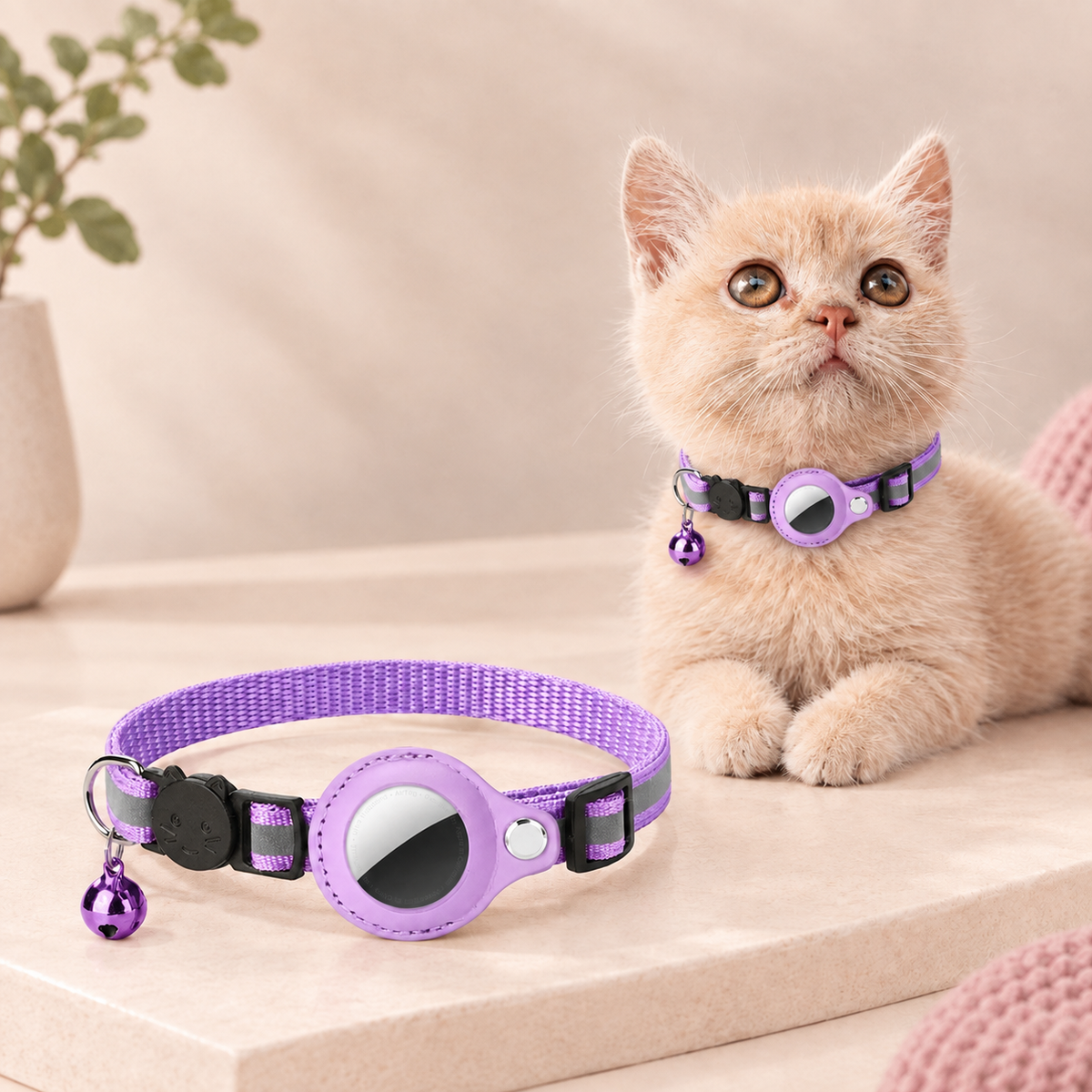 Collier pour Chat en Nylon avec Support AirTag - Sécurisé et Réfléchissant