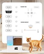 Programmation des repas du distributeur automatique adaptée au rythme de vie du chat et de son propriétaire.