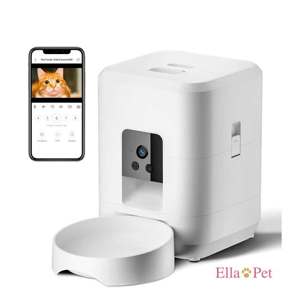 Distributeur automatique de croquettes 2L avec caméra pour chat, version blanche