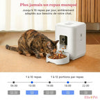 Distributeur automatique blanc garantissant un repas régulier pour le chat, même en l'absence du propriétaire