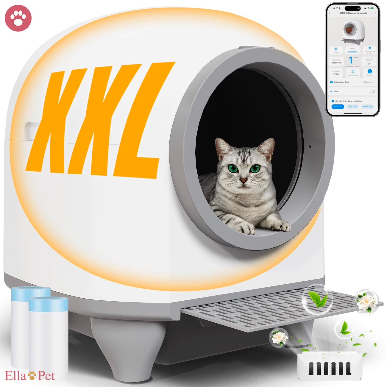 Bac à litière autonettoyant connecté XXL 90 L – DEVOKO