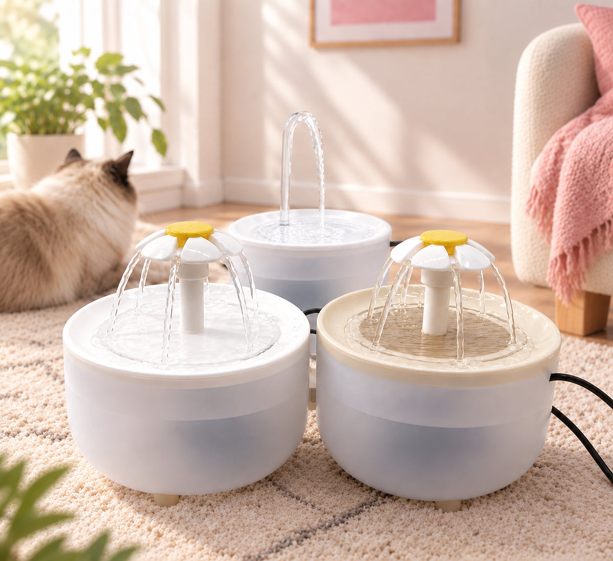 Fontaine à Eau pour Chat 1,2 L – Débit Réglable + 5 Filtres Offerts
