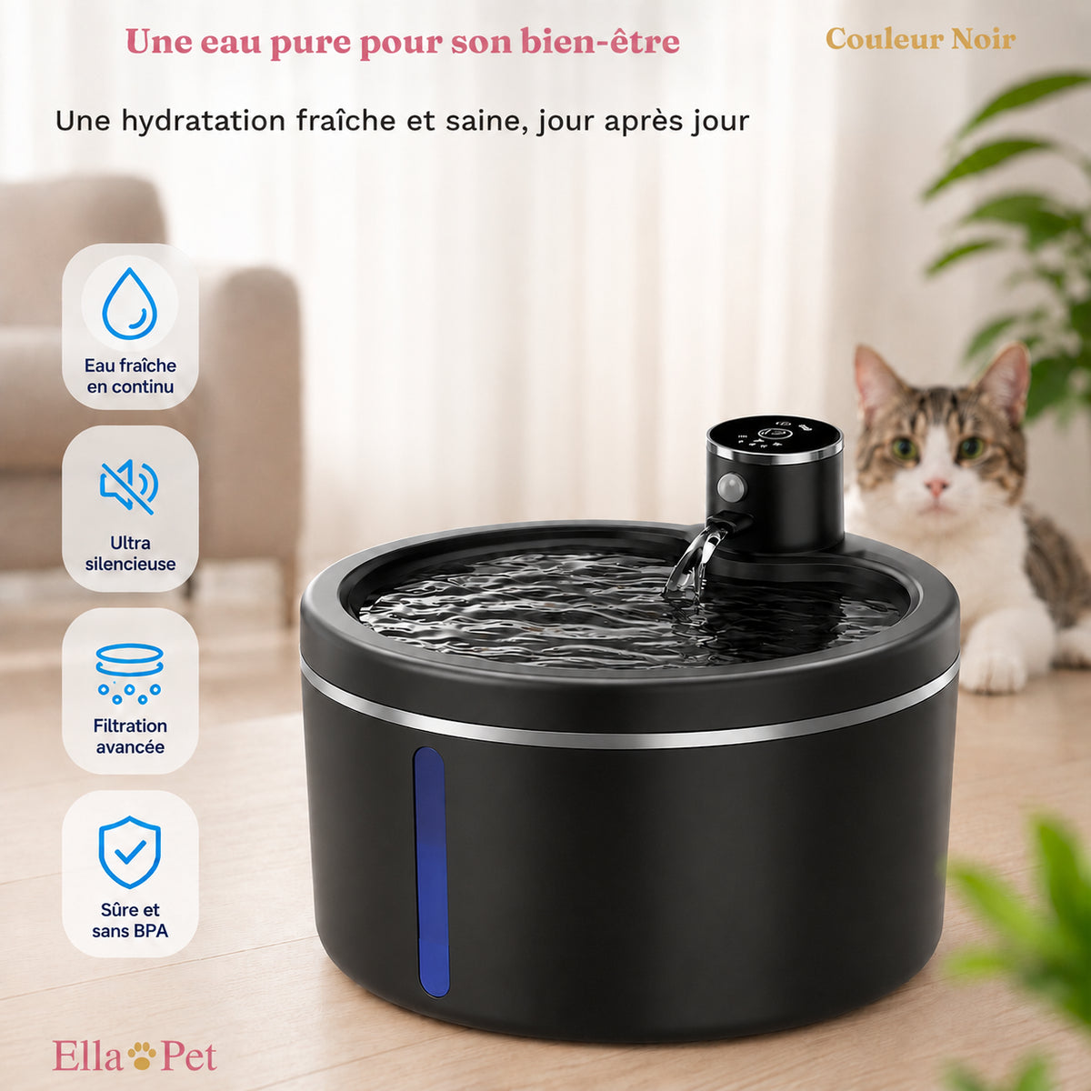 Fontaine à eau pour chat, coloris noir