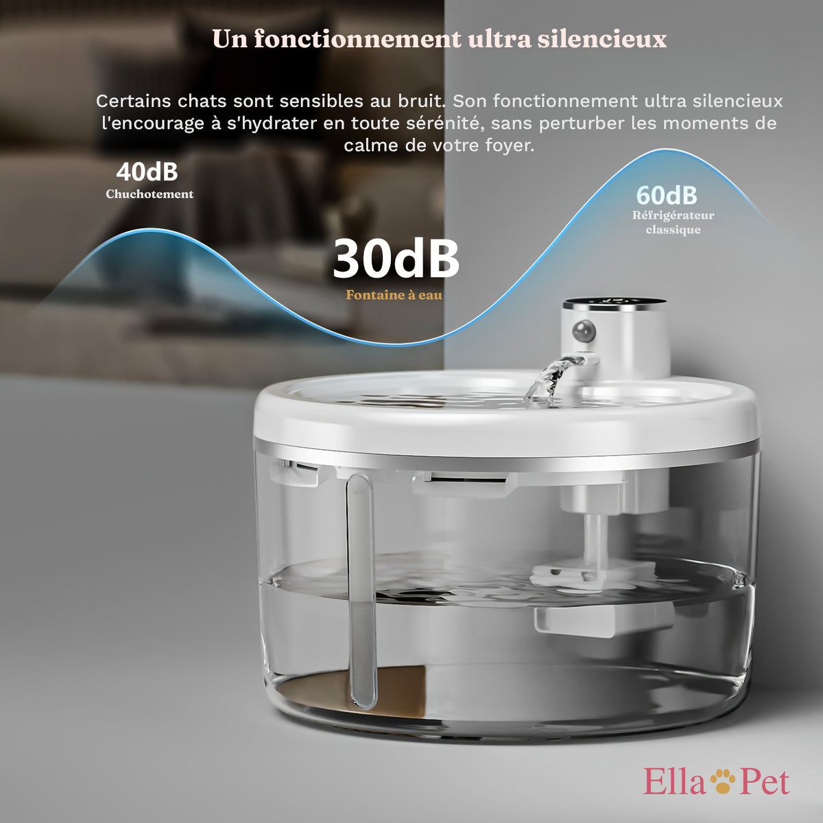 Fontaine à eau pour chat au fonctionnement ultra-silencieux
