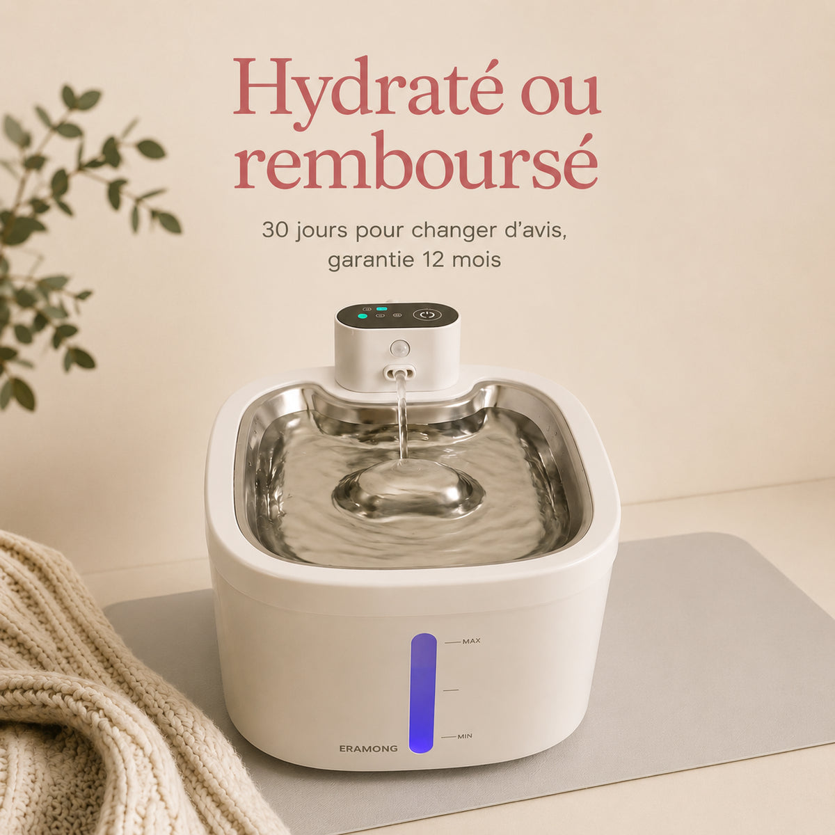 Fontaine à eau pour chat avec garantie satisfait ou remboursé 30 jours