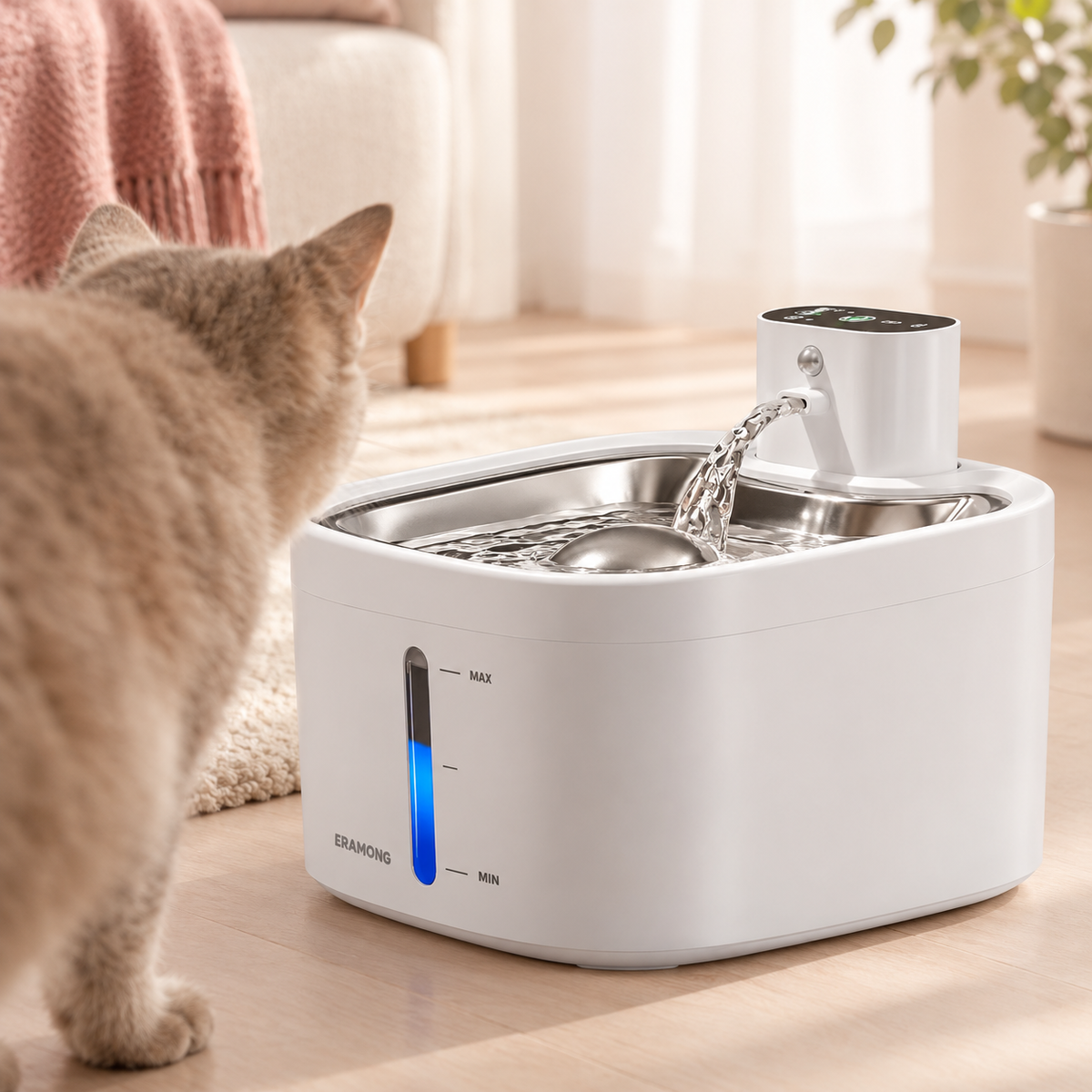 Fontaine à eau sans fil pour chat 3,5L, vue de côté