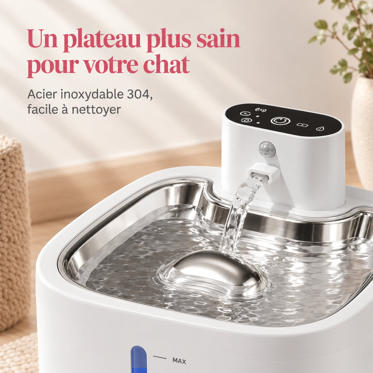 Plateau en acier inoxydable 304 de la fontaine à eau pour chat