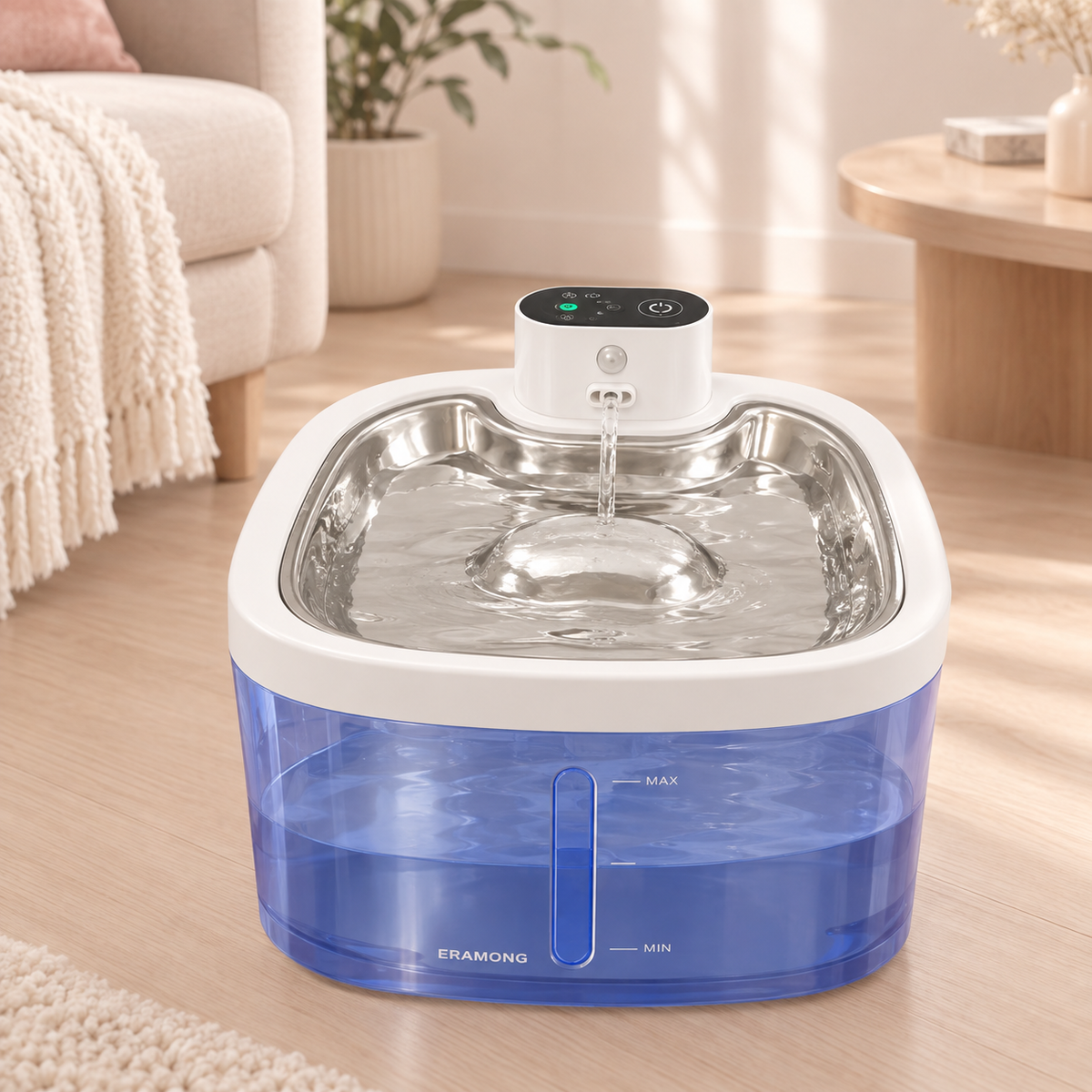 Fontaine à eau sans fil pour chat 3,5L, version bleu transparent