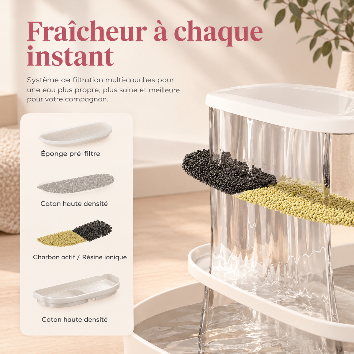 Gros plan sur le filtre de la fontaine à eau pour chat