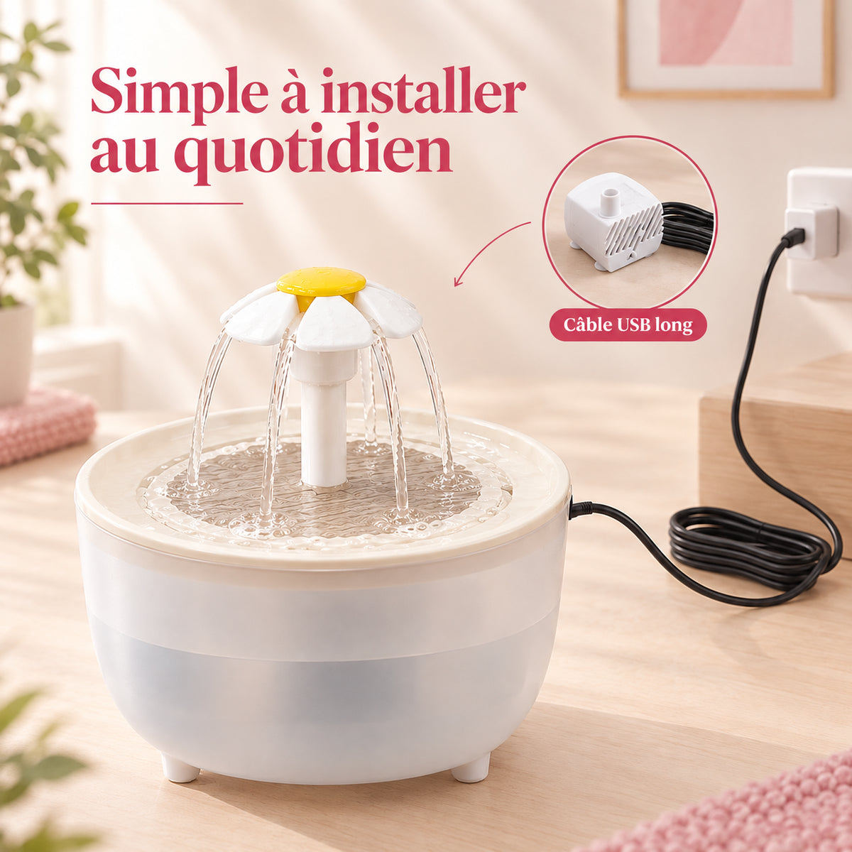 Fontaine à eau pour chat facile à assembler et à utiliser au quotidien