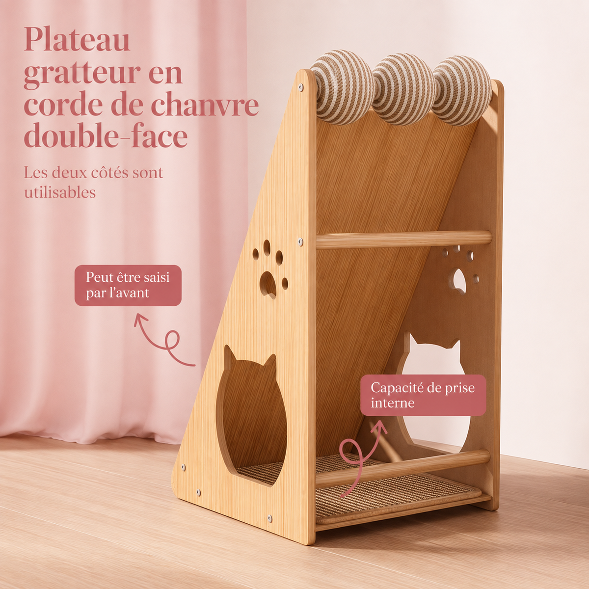 Plateau gratteur en corde de chanvre double-face sisal du griffoir chat