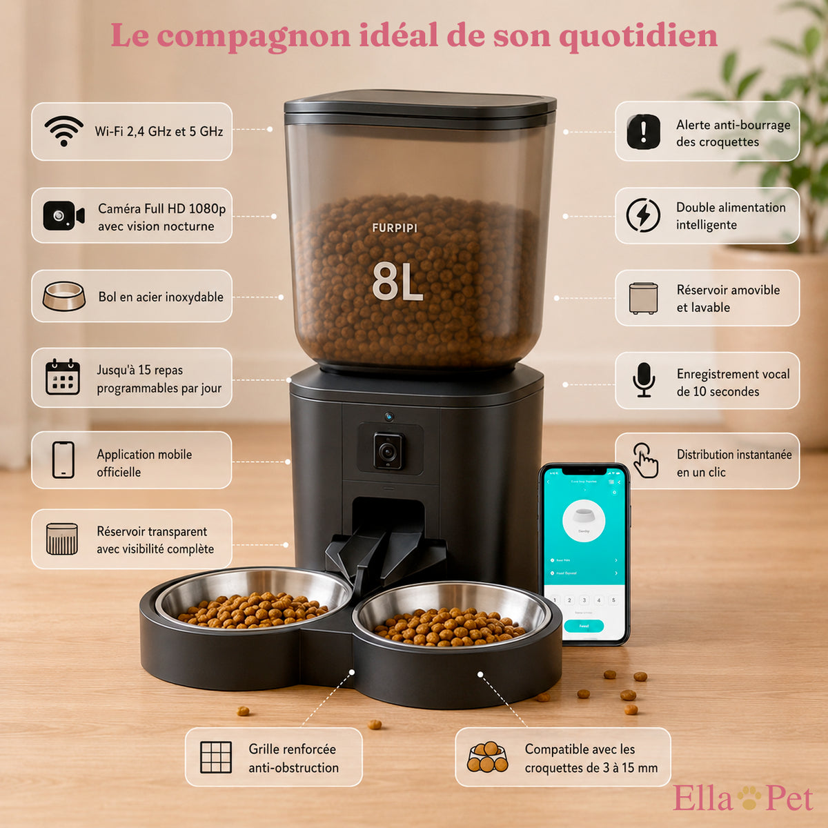 Mangeoire automatique 8L, le compagnon idéal du quotidien de votre chat