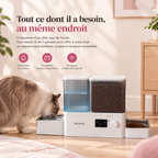 Station automatique 2-en-1 avec réserve d'eau et distributeur de croquettes pour chat